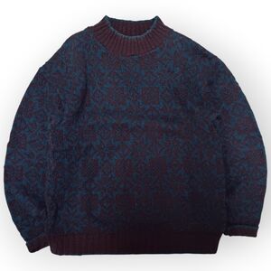 Vtg Woolrich Women's Patterned Crewneck Sweater - Blue and Maroon - L